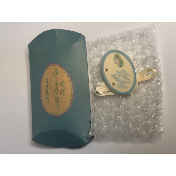 VTG Y2K Longaberger Easter Egg Basket Ceramic Tie-On Ornament Ceramic Ribbon USA - Picture 2 of 4